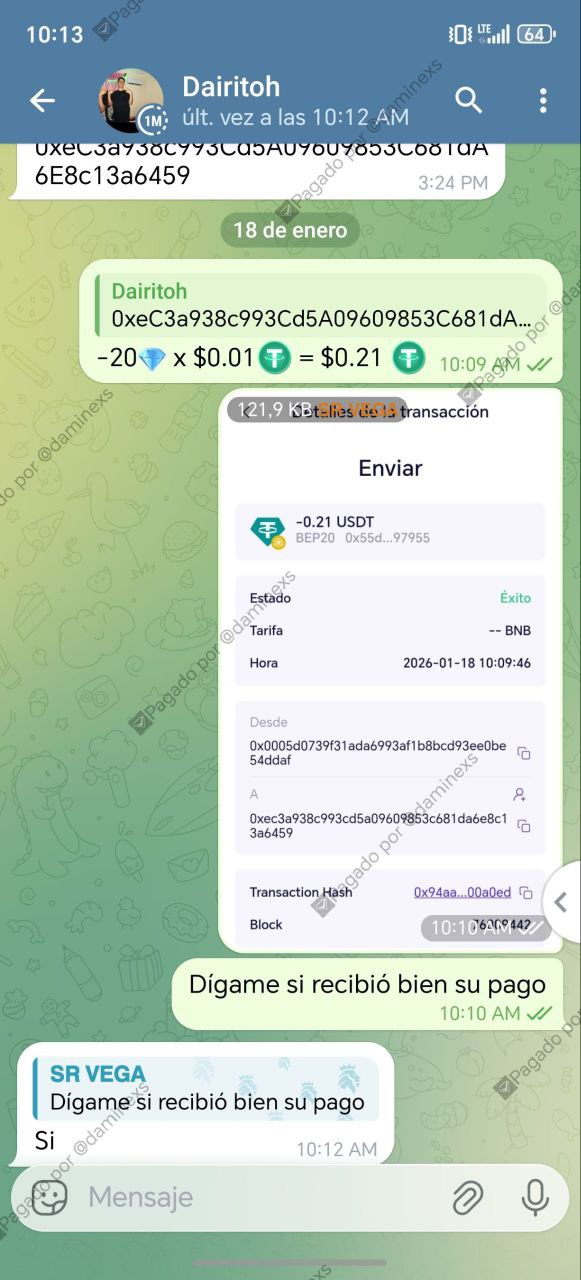 Pago confirmado a Dairitoh